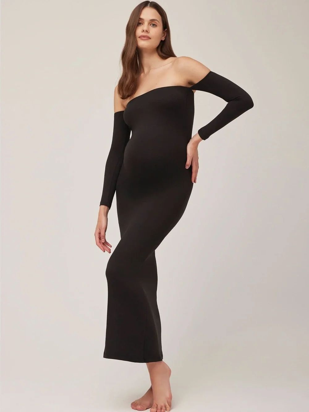 NWT BUMPSUIT The Angelina Maternity Off-Shoulder Black Maxi Dress Size Medium